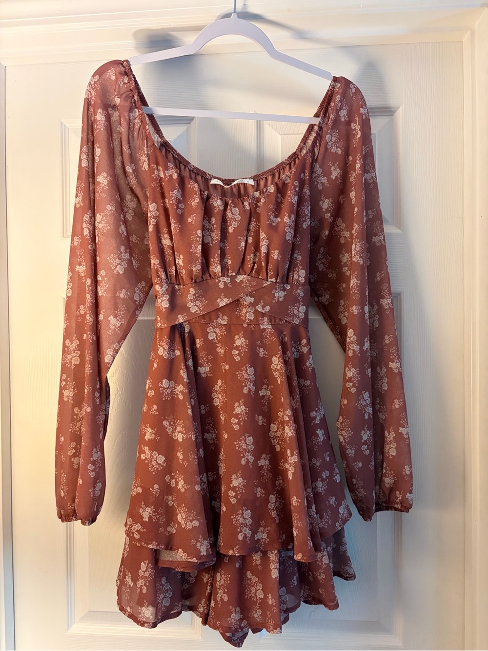 Altar'd State Mauve Floral Long-Sleeve Romper